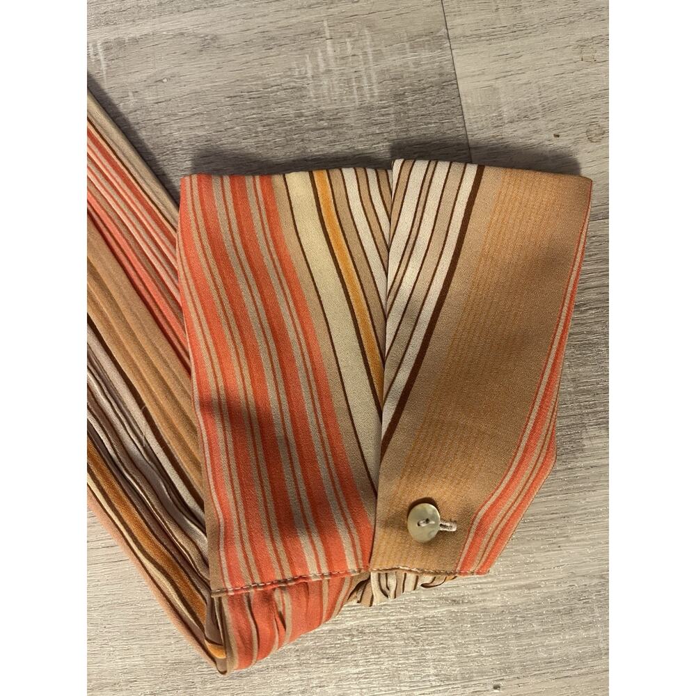 VTG 70s Dagger Collar Disco Stripe Sheer Angel Sleeve Orange Cream Button Y2K - Picture 8 of 9